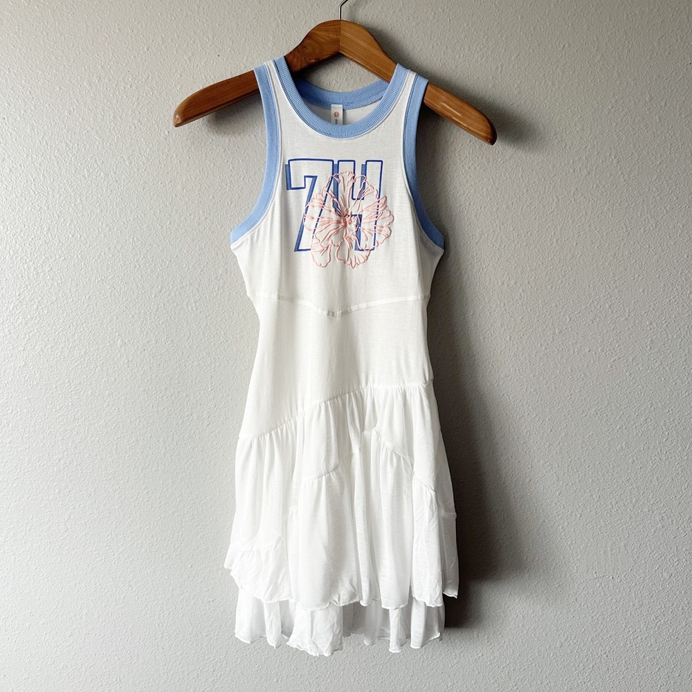 Daily Practice Anthro Varsity Sleeveless Tank Dress White Tiered Ruffle Size XS - Picture 2 of 10